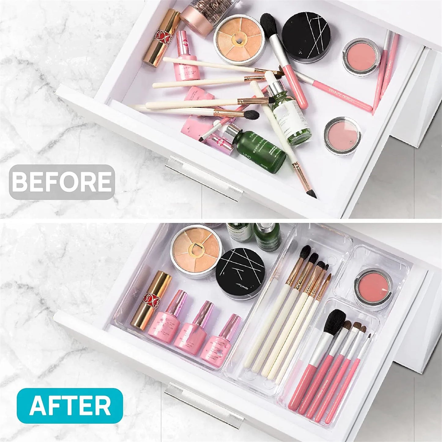 Clear Drawer Organizer Set