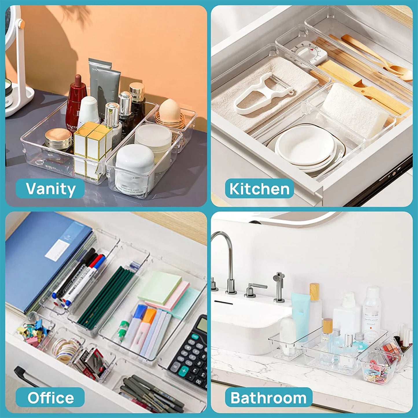 Clear Drawer Organizer Set